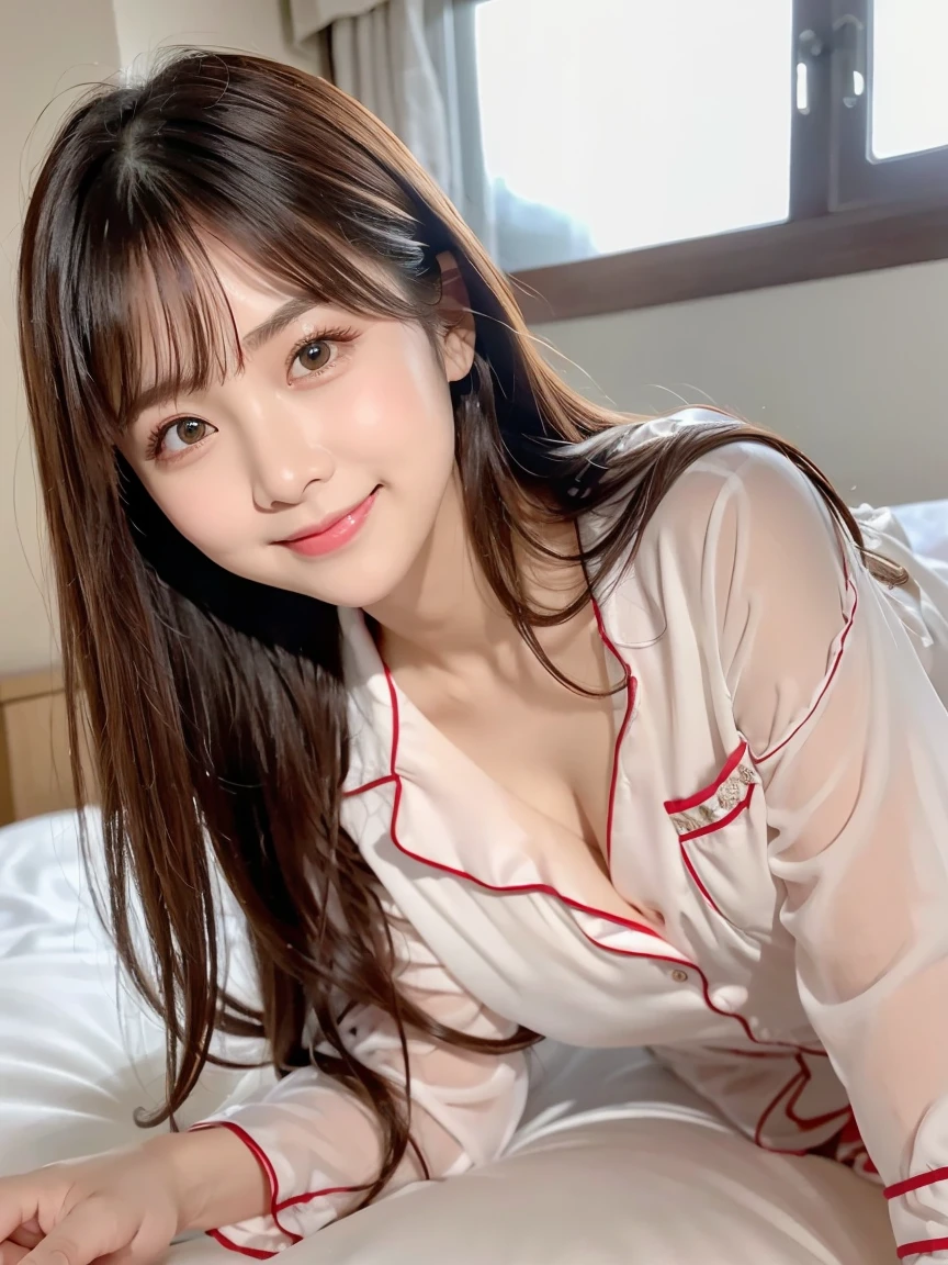 Cute 20 year old woman, A baby face like a 15-year-old idol Gentle and cute Laugh gently pajamas pajamas Underwear is visible Underwear is visible Large hotel terrace RAW Photos Genuine Ultra-realistic High resolution RAW Photos