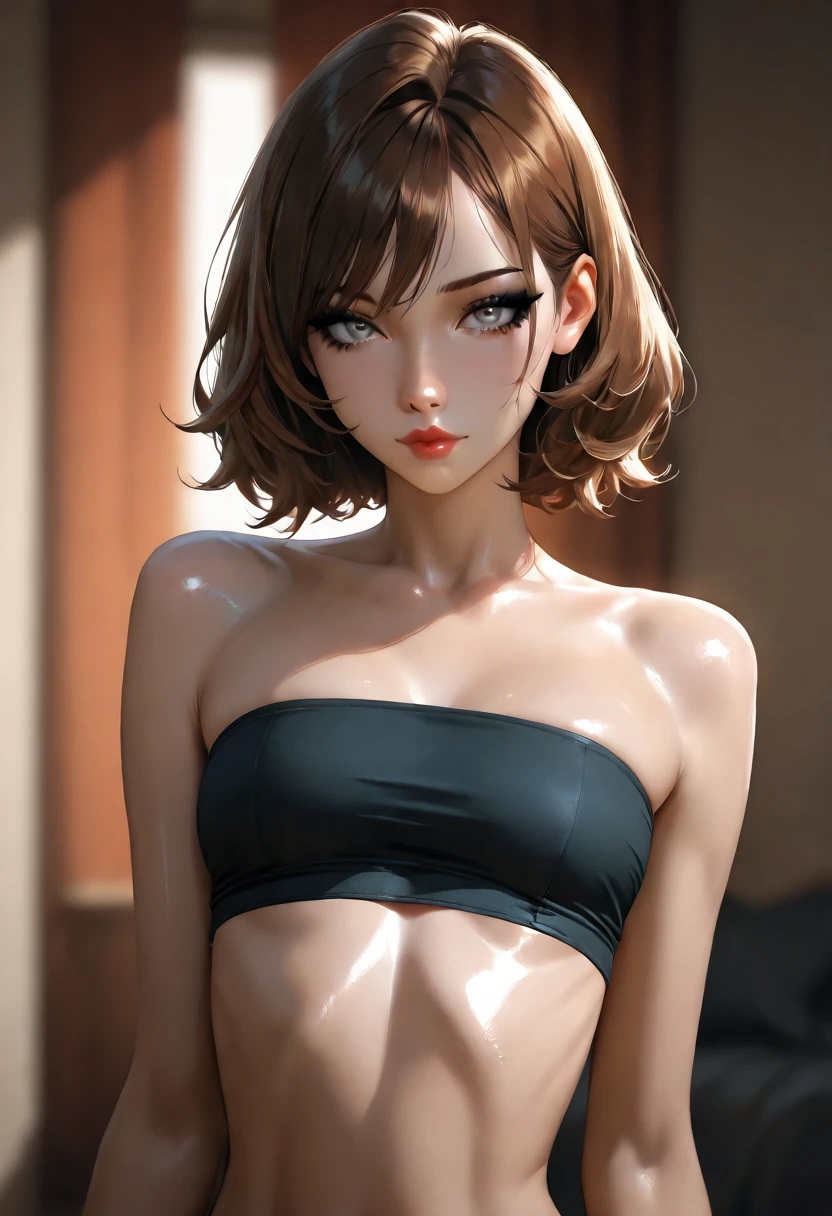 (((NSFW:1.5))),((Nude:1.5))),(((((alone))))),(((((masterpiece))))), (((((Highest quality))))),(((((Very detailed))))), In detail, Depth of written boundary, Sharp details,((Slim body:1.2)), High resolution,((Drunk:1.4))
One girl, bangs, (Beautifully detailed face:1.3),blue eyes, Blonde, Cleavage, Small breasts,short hair, low rise daisy dukes, Healthy Thighs,((Watch on wrist:1.2)),((Brown leather belt:1.5)),((Monotone background:1.5)),,((Put your right hand on your chest:0.7)),Thigh Gap