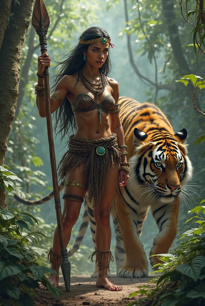 1 Borneo indigenous Naked woman, (((slender abs:1.1))), wearing tribal head dress and hunting gears, standing hero pose with a large and fierce black panther, cover in battle scar, tribal tatoo, no dress upper and lower body, 1 leg up on rock, leg open wide to show vaginal and breast, hyper realistic, lifelike texture, dramatic lighting, Nikon RAW photo, 8k, Fujifilm XT3, CitrineDreamMix, masterpiece, best quality, realistic, naked, show vaginal, (photorealistic:1.4), ultra detailed, full body visible, (extremely detailed CG unity 8k wallpaper,masterpiece, best quality, ultra-detailed),(best illumination, best shadow, an extremely delicate and beautiful), (powerful and feminine), (jungle setting, depth of field, sunshine through trees, leaves, greenery, spirit animals)