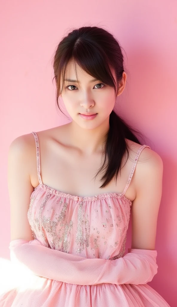 (Top Quality, Masterpiece: 1.2), 18 year old girl, wearing a lace nightgown, lying in bed, morning light, realistic face, perfect body, good anatomy, perfect face, curly long hair, black hair, photorealism, super detail, high quality, photo pose, sexy, bangs, big breasts, single hair bun,