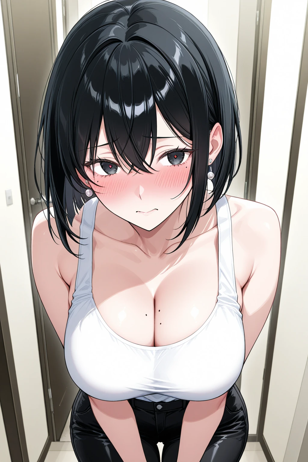 simple background、(masterpiece、top-quality:1.2)、((facing front:1.2))、With bangs、A dark-haired、Longhaire、Young woman at 17 years old、((The upper part of the body:1.2))、Promotional Art、offcial art、(show breast)、(Exposing breasts)、(Expose nipple)、fullnude、tits out、teats、NSFW