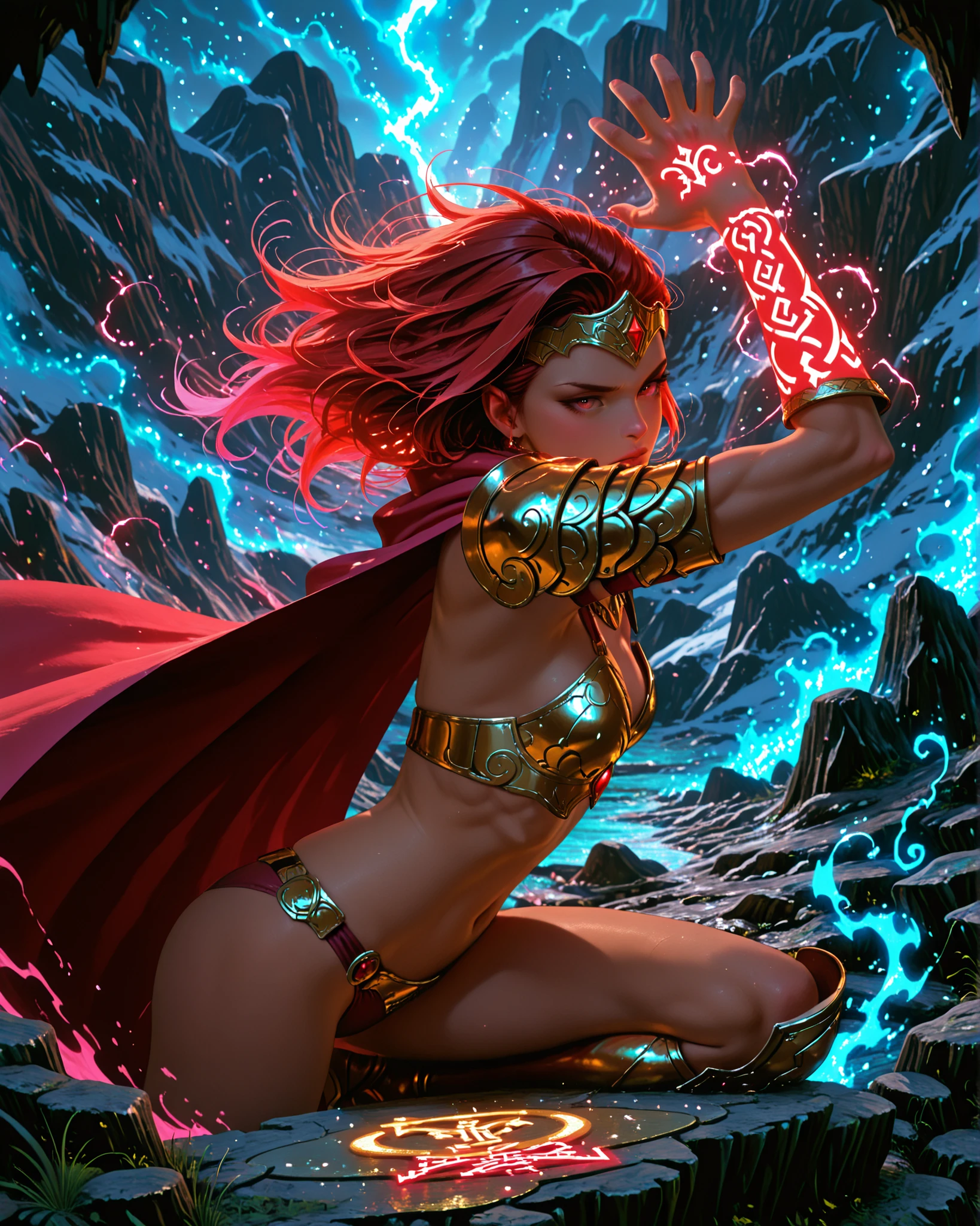 ((Jennifer Garner from Alias TV series)), ((Red hair)), ((Angel warrior princess)), ((holding angelic shield with lightning)), ((rear wiew), ((butt toward camera)), ((topless)), ((rear view)), ((but towards camera)), masterpiece, best quality, ((realistic)), ((1 person)), 8K picture quality, ((defined muscles)), ((camel toe)), ((cameltoe)), magnifica, Official art with attention to detail, Ridiculous, unbelievable Ridiculous, huge filesize, ultra-detailliert, highly detailed, (Pretty Woman), (Detailed and muscular woman),, ((Perfect female figure)), Slim waist, Cover your chest with your hands, (tattoos all over body)), With a powerful presence, Her body is decorated with a unique blend of abstract and realistic designs, Digital Art, Altgerm, hyperdetails, Top Fade, Cowboy Shot, Dark Fantasy,