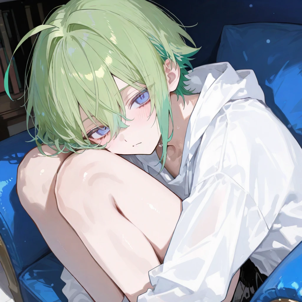 boy green hair gamming bg white