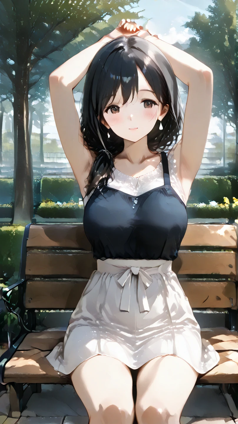 masterpiece、1 female student、(((Missing arm,Bare arms,Towel wrap)))White cloth bun、Shoulder leakage、chubby、Smile、(((Lace、black yoga pants)))pale pink lips、posing at school,(Soaked),legs are open, 独奏, looking at the audience, (Thick thighs:1.0),Red eyes, Blushed,blunt hair,flower headdress,lawn,hands on hips,creek,black hair,Smile with teeth showing,short hair,garden,(((Side milk is visible,))),(((Chest visible from the side,Big breasts,Showing side chest,Exposed side chest))),clear and bright eyes,((((stand at attention,From the front)))),