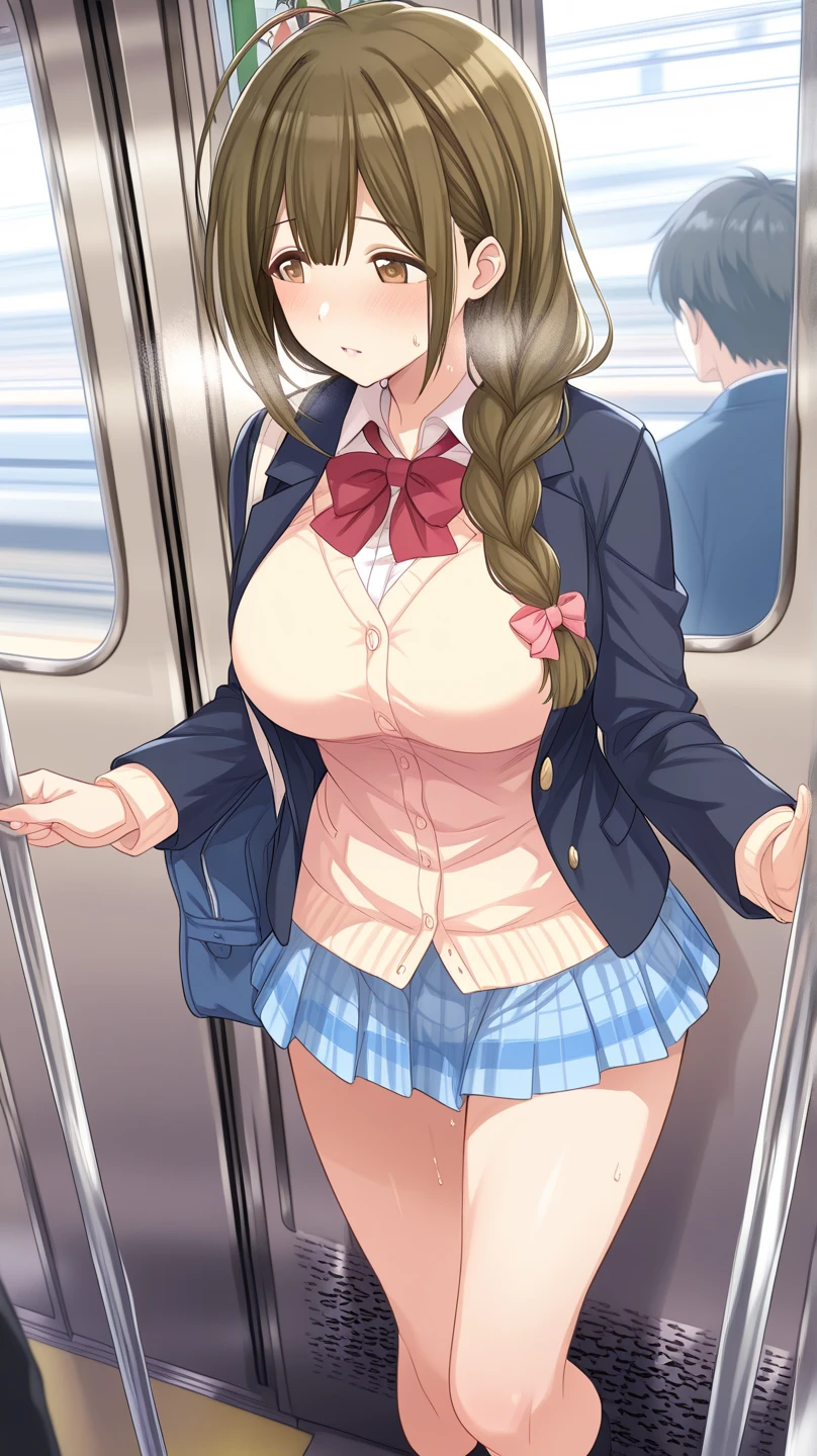 masutepiece、ultra-detailliert、High school girl in competitive swimsuit Standing masturbation Masturbation public、 Penis in Panties、on train
