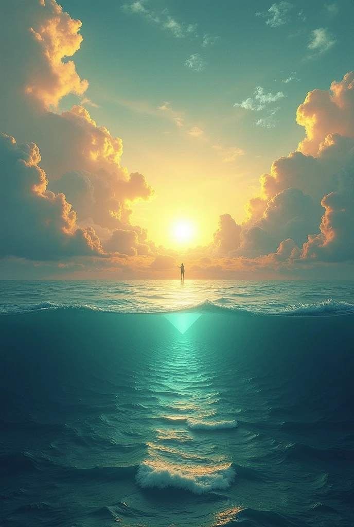 there are three picture frames floating in the water with a sun in the background, surreal scene, surrealistic painting, surreal water art, surreal painting, abstract surrealism masterpiece, surreal art, neosurrealism. digital art, surrealism!!!!, surreal digital art, surrealistic digital artwork, surrealist conceptual art, cyril rolando and m. w kaluta