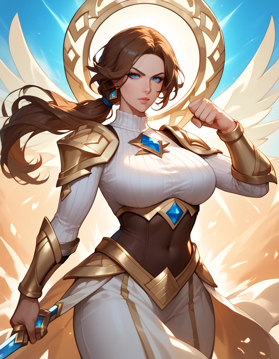 (HD, Sharp, Fractal), 1 Woman, Super Glossy Skin, Magical Girl, (crotch tattoo:1.1), Head visor, Golden and white costume,18 years old, Face feeling pleasure, Big,