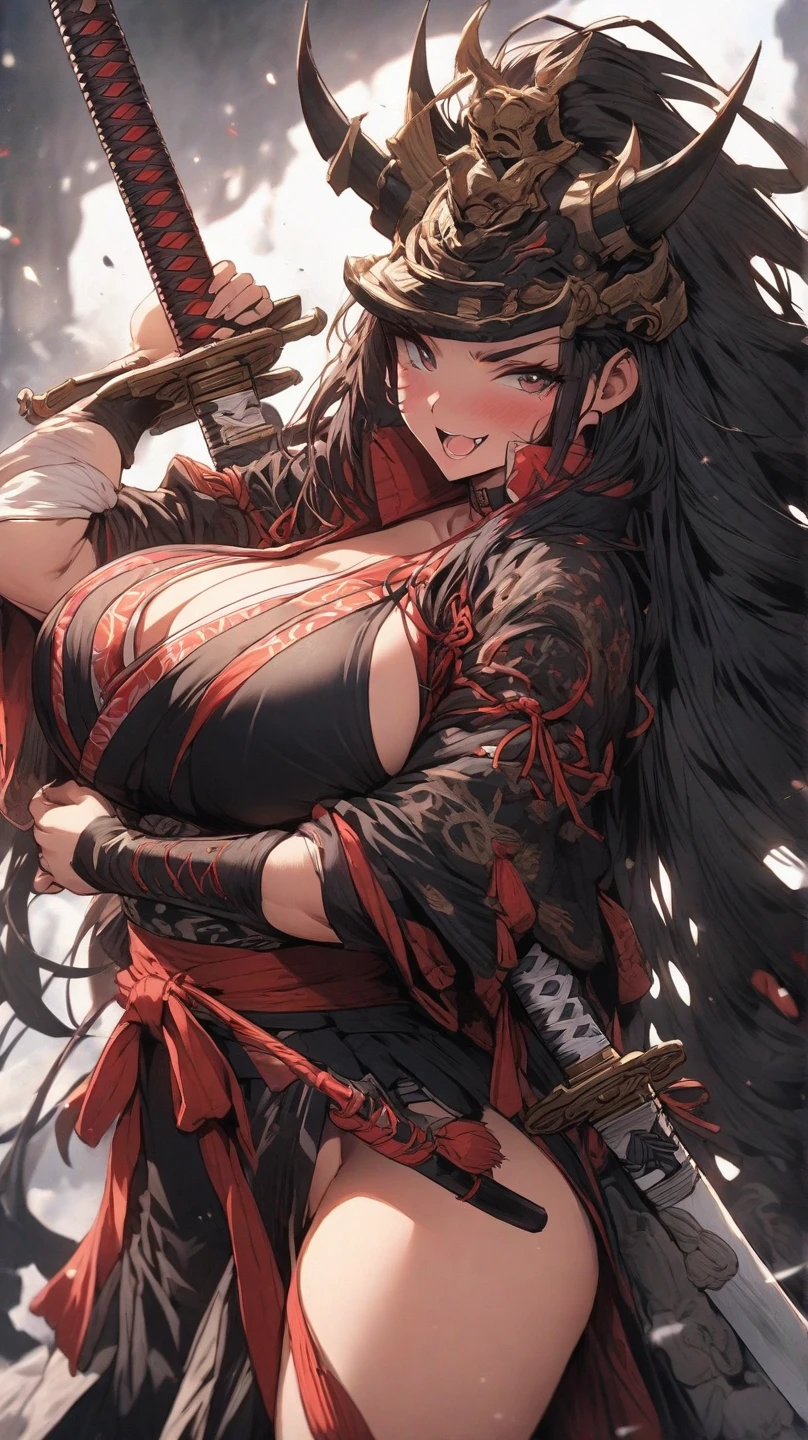 perfect anatomy, masterpiece:1.4, best quality, 8k, beautiful detailed grow, (in the Cedar Forest), break, (battle style) ((Fires bombs from own hands)) (solo straight black hair long hair femdom cute girl, 18 yo, detailed beautiful red eyes, angry face, bigboobs), break, (in the enchanted red robe), standing, beauty style.