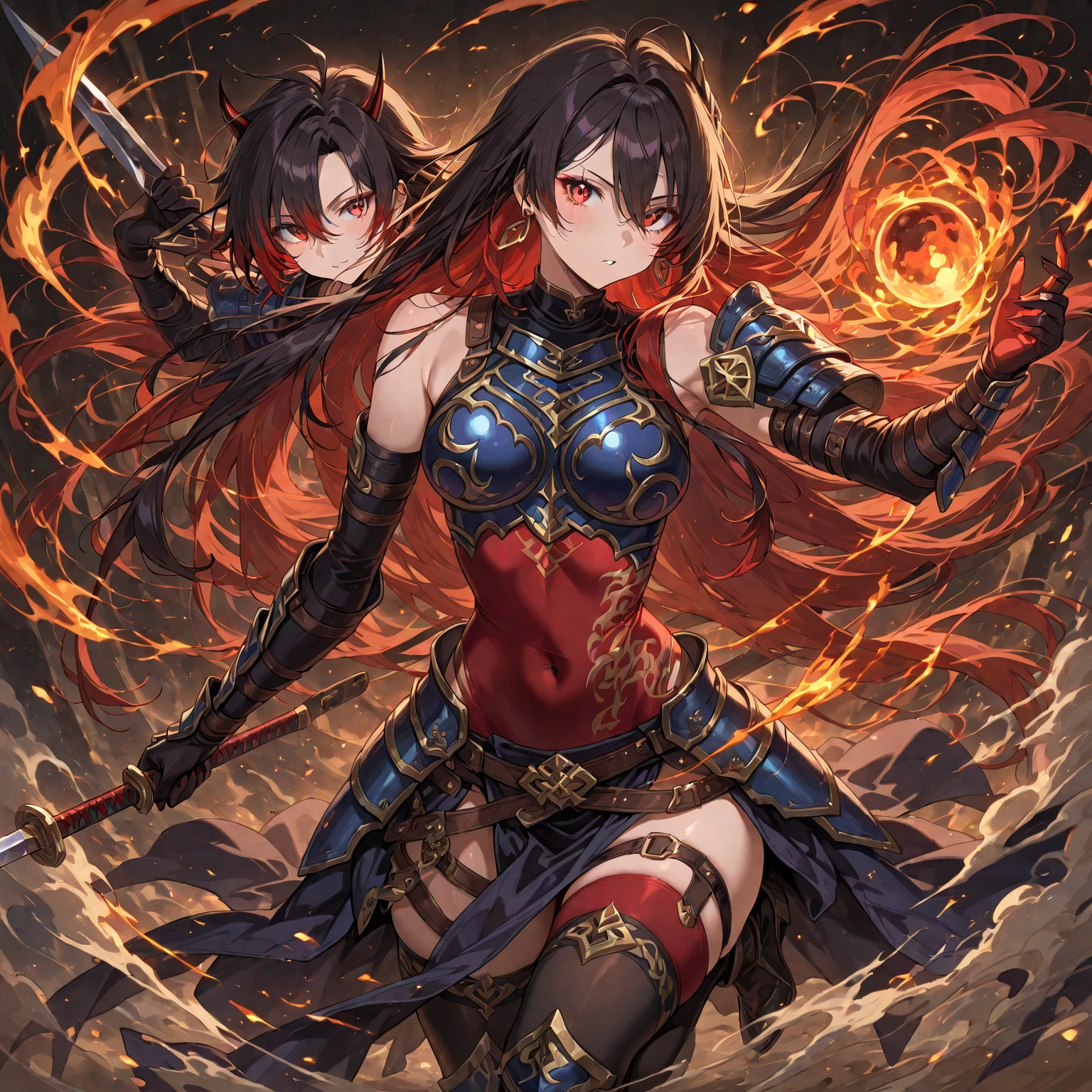top-quality、Top image quality、​masterpiece、girl with((gold body line、sixteen years old、teen ager、cute little、Best Bust、big bast,Beautiful light blue eyes、Breasts wide open, Black hair semi-long、A slender,Large valleys、belligerent movements,glowing whip、Warlike face、fighting poses、red glowing shield、Japanese sword shining red、Bruised body、Red muffler)),hiquality、Beautiful Art、Background with((Mechanical City、TOKYOcty)))、Depth((Black Giant Robot)),masutepiece、depth of fields,Cinematic style