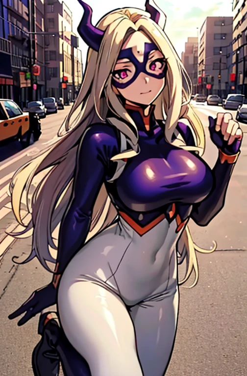 best quality, masterpiece, ultra high res, detailed background, realistic, 1girl, solo, female, muscular, mature female, long hair, blonde, makeup, purple lipstick, standing, open arms, open legs, sticky dress, open mouth, huge smile, expression of fascination, surprise, square, real shadow and light, depth of field, huge breasts, torn panties, looking at the viewer, sunglasses falling,  strong wind in the face, Konosuba