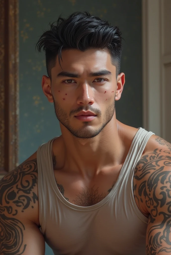Tattoo, Muscular man, Night, Darkness, Cool, Strong, Japanese, Selfie, Room