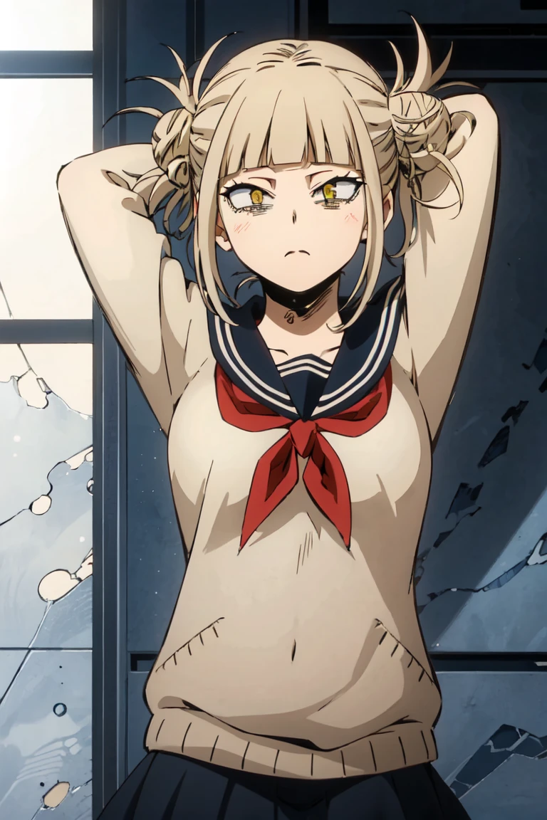 nsfw,top-quality,Top image quality,in 8K,4K,​masterpiece,ultra-detailliert,Beautiful、ultra-quality, best quality,high resolution, ultra-detailed,game cg,dutch angle ,beautiful detailed eyes, visualart,five fingers, perfect hands,beautiful girl,BREAK,Himikotoganova, (1 girl, alone), blonde hair, double bun, messy hair, bangs, (perfect eyes, yellow eyes), bags under eyes,orgasm,(fang:1.3), small breasts,(serafuku:1.3),red ribbon,looking at the viewer,anatomically correct,BREAK,black panties,lie on bed,(woman on top),(vaginal,sex),(cum in pussy),(open pussy)