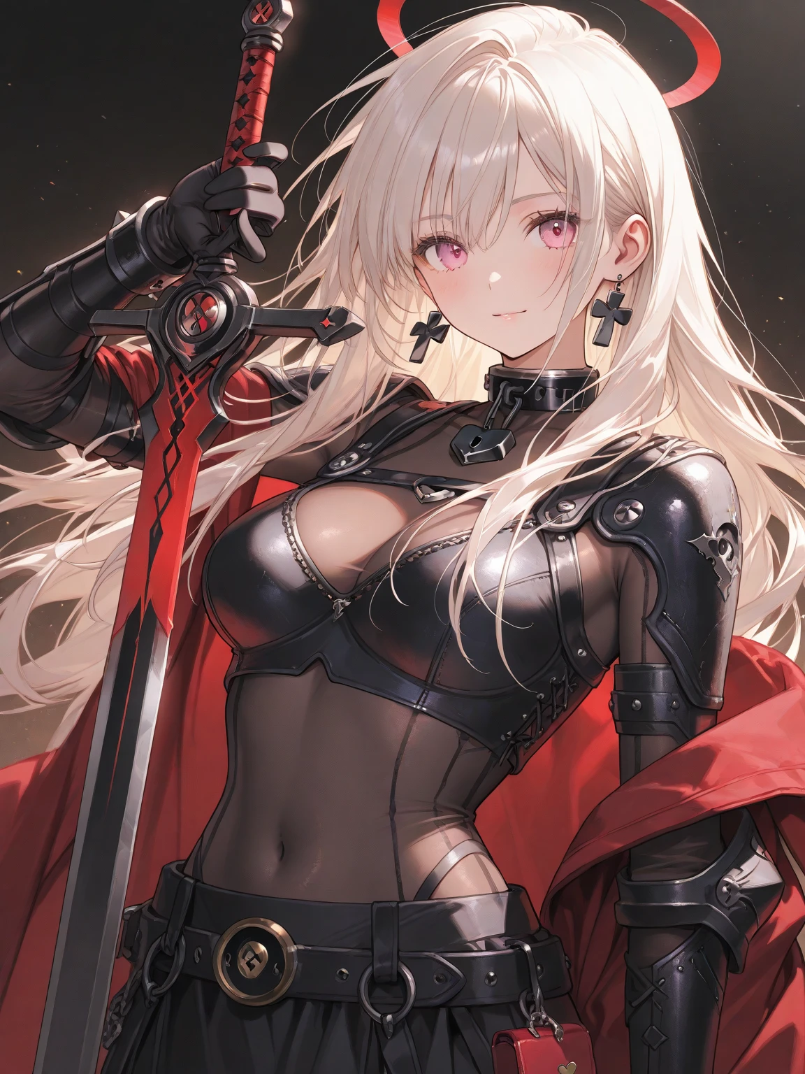 lewd nun,Wear an iron mask+,Long flowing blonde hair,(Wear an iron mask:2.0)and armor,Wearing an iron mask and armor,Long face,Long face,Long face shape