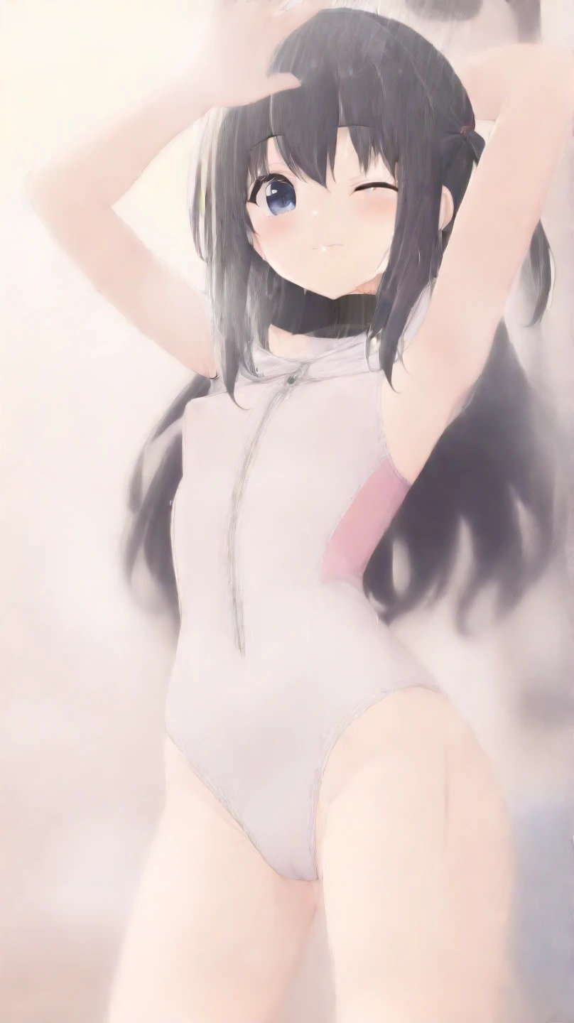 (best quality,32k, masterpiece,super detailed skin,uhd:1.2),Long black hair,see through,white swimsuit,Confused eyes,乱れた髪,(((oiled skin))),汗だく
