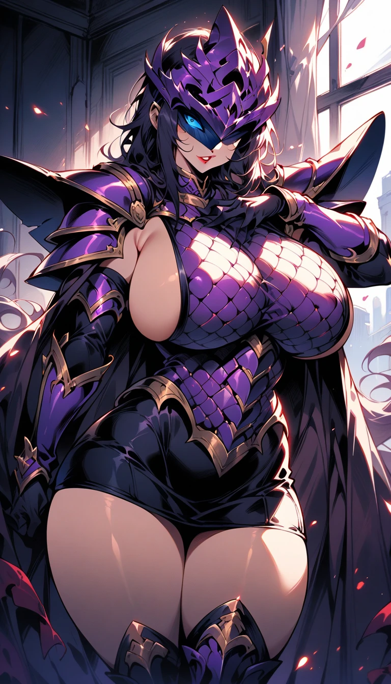 Ultra-realistic 8k CG, perfect face, perfect, Clean, masterpiece, Professional artwork, perfect face, pretty face, Silver eyes, ((Perfect female body)),Large Breasts, alone,,,,blush,seductive expression,Very detailed_Mature and beautiful female warrior,whey,stockings,earrings,Lipstick,brown hair,Side braids,Purple Lace Armor,In battle,In Action,ruins,metal gloves,Fire bursts from hands