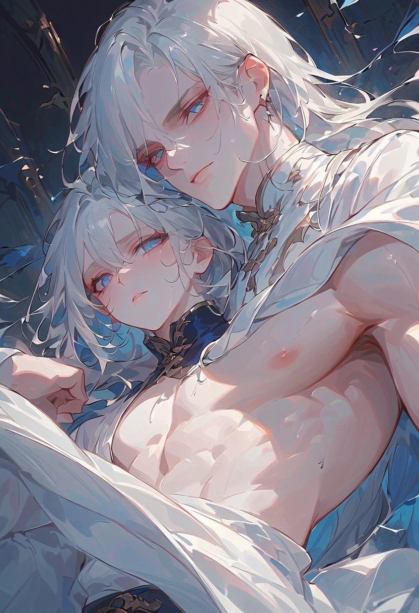 beautiful eyes,{best quality}, {very aesthetic}, {ultra-detailed}, {best illustration}, nsfw,(2boys:1.9),eyes wide open,(silver hair:1.3),(long hair:1.9),(Fox ears:1.2),((testicles, perineum:1.4)),2d,Anime Face,(No tear bags),(bangs between eyes),((flat chest)),Steamy skin,skiny boy,(pale skin:1.4),Transparency,A seductive smile,(fem boy),(flat chest),dooring,((blushing)),Beautiful Nose,perfect anatomy,teen ager,Medically correct human body,flat chest,(shota:1.8),(otoko no ko:1.8),(pov foccus),(2eyes),Swelling,(Perfect Nakedness:2),(bukkake:1.8),(cum in ass:1.8),Lift your butt,Lower your upper body,ass focus,Red and wrinkled anus,Embrace,(pov hands:1.5),(anus grab:1.2),open anus