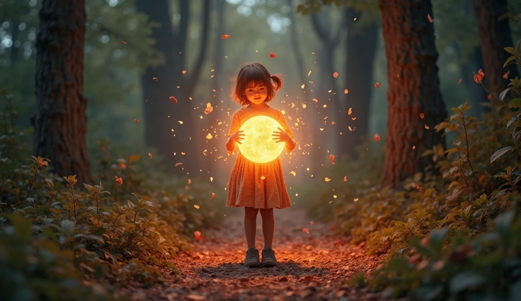 A teenager from , Latin American skin, black hair long, slickedback hair, very beautiful, wears round glasses, eyes black. She wears a t-shirt and jeans and holds a stone in her hand. The stone is black and has bright red streaks. The red streaks on the stone shine red and this red light illuminates her face.