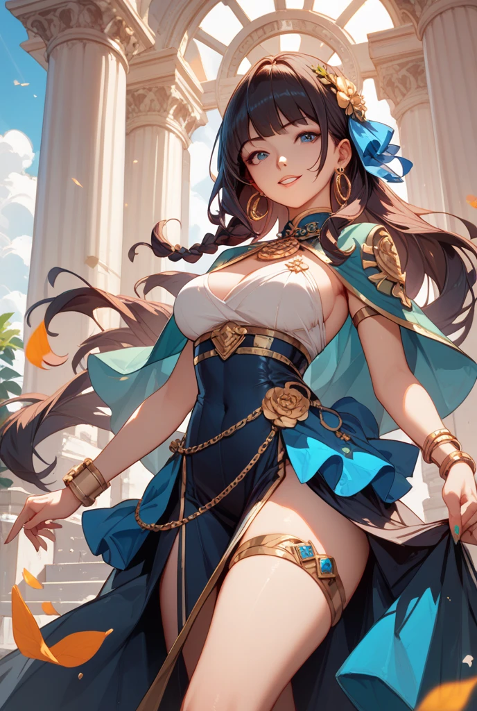 A closeup of an afro woman, brunette in bikini, gorgeous breasts and large volume (oppai), African dress, tribal, necklace of stones, pearls, tattoo on the arm, shoulder, Wakanda warrior, skirt on the sides of the legs, leaning on a long sword, seen from above, looking from above, sexy close-up, African savannah, Artgerm Lau, Artgerm Lau, Steven Artgerm Lau, Artgerm and Rossdraws, Style ArtGerm, Krenz Cushart and Artgerm, Style Ivan Talavera and Artgerm, ArtGerm on ArtStation Pixiv, 4k. Perfect right hand with five fingers only, perfect left hand with five fingers only
