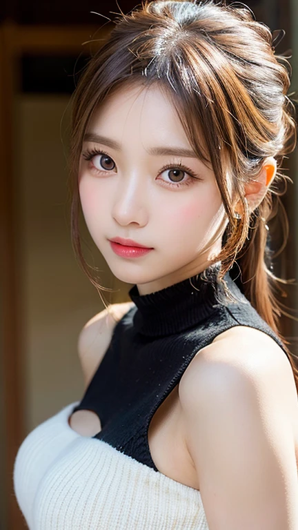 Beautiful woman, ponytail, Highly detailed face, Very fine eye, double eyelid, Ultra-detailed lips, resolution.Photorealistic: 1.4, 超高resolution, masterpiece, Attention to detail, high quality, 最high quality, highresolution, Realistic:1.5, Outdoor,