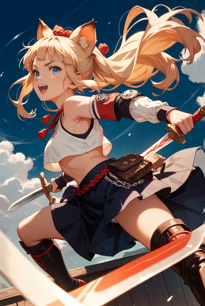 makims,open thighs,squatting,shoot from below,(white panties),screaming,solo,Torn Clothes, ninja, pelvic curtain, japanese clothes, sash, gloves, cleavage, bandages, tonfa,(masterpiece:1.2), best quality, high resolution, unity 8k wallpaper,extremely detailed face, perfect lighting, extremely , (perfect hands, perfect anatomy),