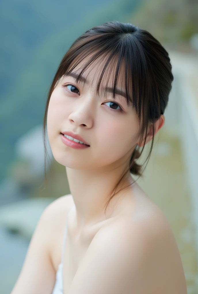Best Quality, Masterpiece, Ultra High Resolution, (Realistic: 1.4), Original Photo, Head Photo, Skin, Simple Background, Black Eyes, Detail, Selfie, 1 Girl, Red, Breeze, Sunshine, Garden, Quiet, Enjoy, Golden Hour