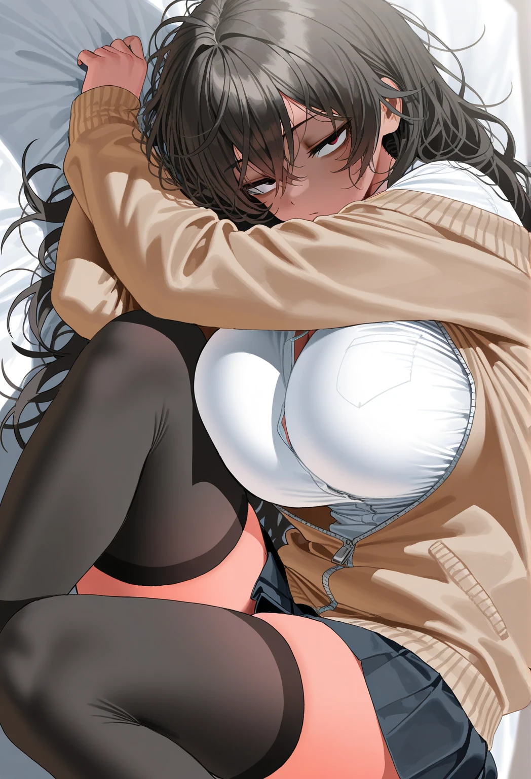 nsfw:0.5, (((HHH))), a precious special eroticism porn scene, Express all her emphasized feelings through her facial expressions and posing,
full color image, ultra masterpiece, ultra high quality, spectacle scale, photorealistic:1.3, ultra high resolution, described in ultra fine detail down to the minutiae, sharp, clearly, textured, depth of field, professional composition and lighting, (close-up shot), from below,
sexy, sensuous, erotic, eros, horny, sexually aroused, craving:1.1, (panting), messy, loose, sticky slimy, (raw), shiny, glaring, rich in color,
high grade flashy courtesan, (looking up and (enraptured:1.1 rapt:1.1 (half-open)) bedroom eyes to downward camera view)),
wearing wrinkled ((vivid (bright color (shiny satin) sexy pajamas dress))), skindentation, Wedgie, erect nipples, itching pussy,
beautiful sexy face, detailed mouth:1.1, detailed too shiny lips:1.1, large firm breasts, Delicious body, oily wet translucent skin, messy loose (updo) with side-swept bangs hair, gold simple necklace earrings,
((blush)), (((sweat))), a little particle sweat drops, (((steam))), ((sigh)), ((((drooling)))), (((((ecstasy))))), ((((orgasm)))), (((ahegao))), ((((cum on body)))),
((blissful:1.5 ecstatic expression:1.1)), oral vagina, Drooling slimy tongue, Give me her special H service that captivates boys, ecstatic attentive escort service energetically, late night when sexual desire increases, Her sexual energy has increased, Anyway she is a very intense pervert,