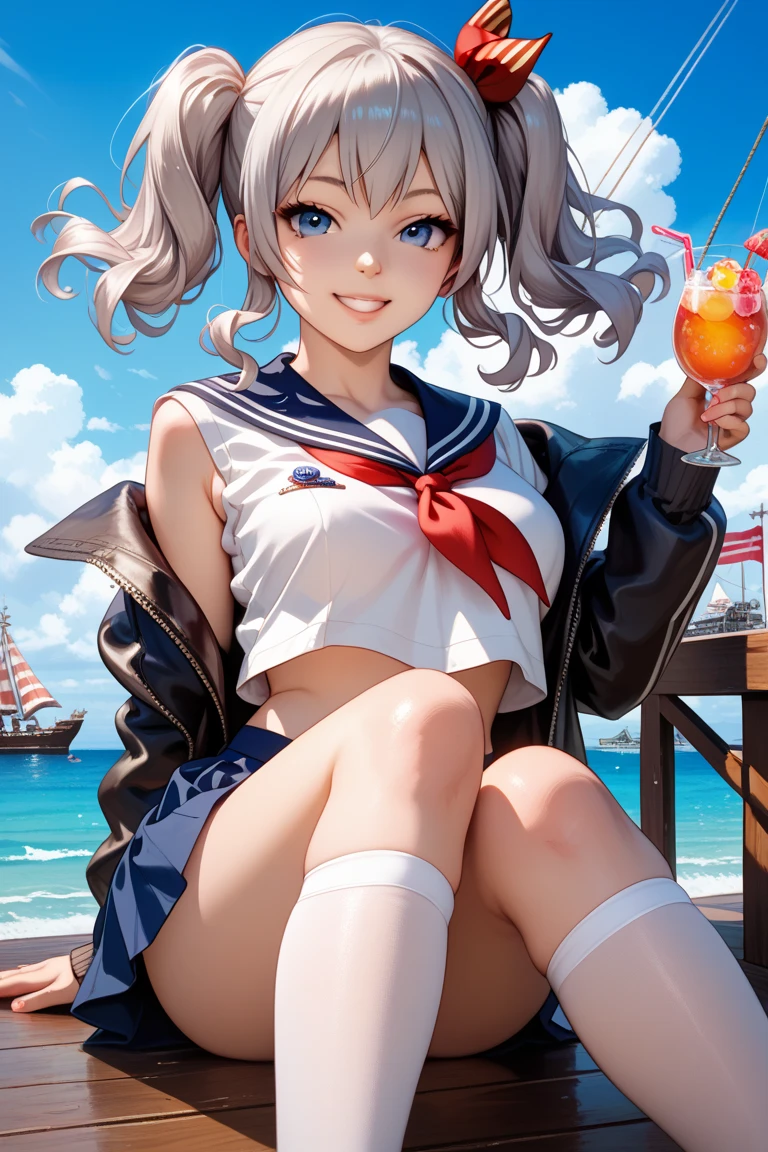 Highest quality,Highest Resolution,Sailor leotard(((2People and above)))A beautiful girl with a crying face,High leg,(((Tback))),Very beautiful eyes,Competition Pool,(((Holding a drink in your hand))),(((Open your mouth))),(((Dripping saliva))),sunny,blue sky,sweat profusely,Red tie,whole body,