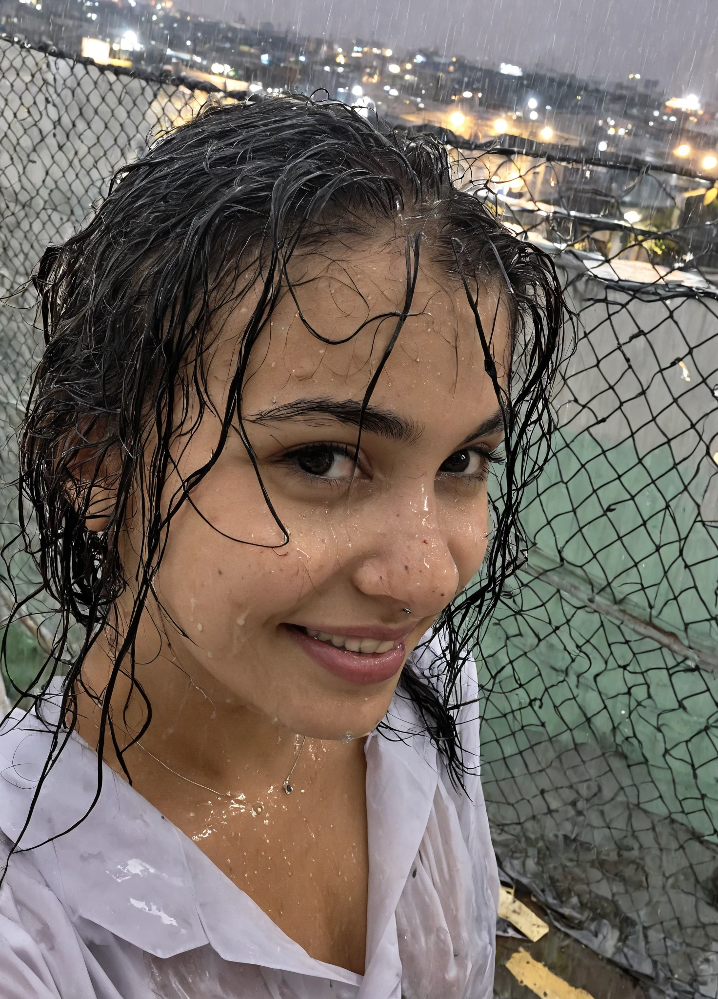 ((best quality)), ((masterpiece)), (ultra details), background black, black background, taking a shower, water splash, splashed water, get splashed, got drenched, taking a shower, wet body 1girl, cute face, k-pop idle IVE, red lip, sad face, cleavage, C-cup, close-up, ultra close up, (head shot:1.2), head shot, at very close range, shot from side, shot from below
