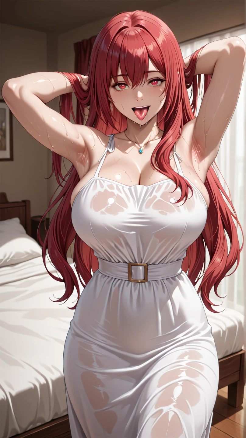(masterpiece, 4k, best quality, white background, bold drawing lines, highres, anime, lacus4), 1girl, solo, curvy figure, long hair, shining detailed dress, thighs, hair ornament, pink hair, cleavage, big blue eyes, off-shoulder, white dress, MEDIUM breasts, smile, open mouth very much, very slim belly, cowboy shot, leaning forward