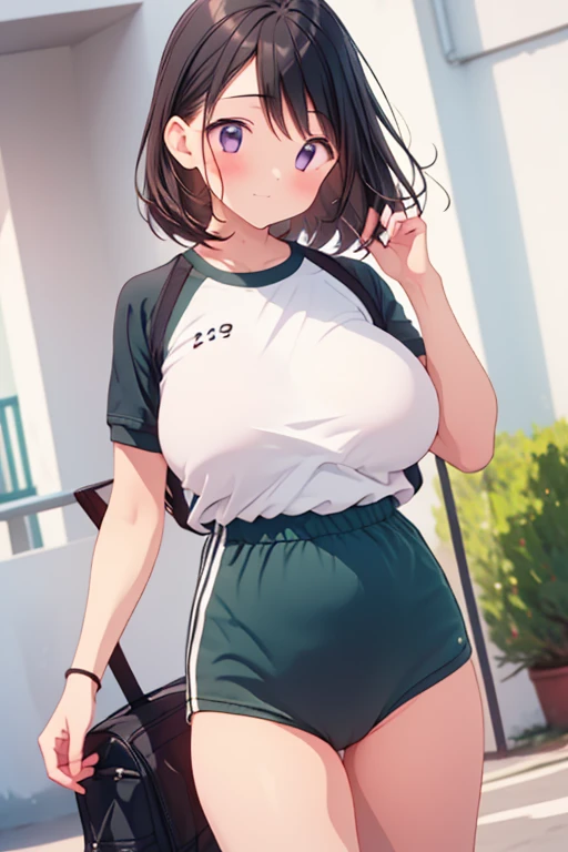 score_9、score_8_up、score_7_up、score_6_up、score_5_up、source_アニメ、source_cartoon、(masterpiece、high quality)、No correction、Highly detailed face、Expressive、((Perfect Eyes))、((Hirotaka Kagami))、BREAK、、Hazy、1 girl、Mature Woman、Purple Hair、short hair、Blunt bangs、Low ponytail、Red eyes、BREAK、Gym、night、Green sports bra、Cleavage、Green sports shorts、Green sneakers、foot、Full Body Shot、blush、Seductive look、Grin、1 girlのみ、Are standing、One hand on the hip