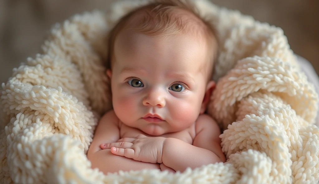 baby, small male brown hair and green eyes , 3 days after birth