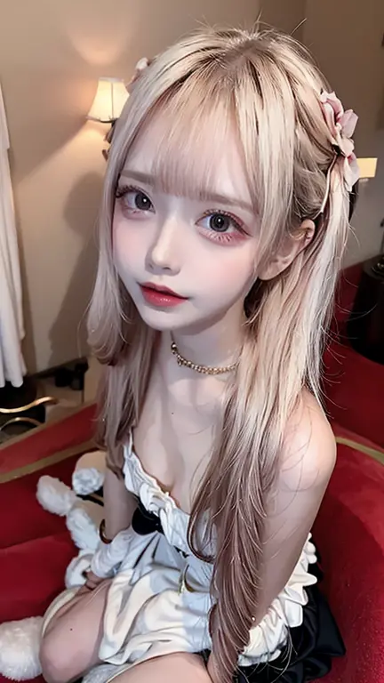 une femme en robe blanche assise sur un lit, Magnifique modèle chinois, buste avec un long et beau cou, Peau de porcelaine blanc laiteux pâle, buste avec un beau cou, beau visage délicat, beau corps et visage détaillés, Beauté éthérée, Ultraréaliste Sweet Bunny Girl, Fille de 19 ans, Magnifique jeune femme coréenne, Déesse japonaise, Fille coréenne