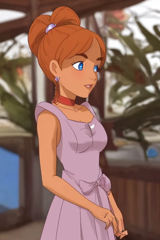 ((ultra quality)), ((Masterpiece artwork)), gnome girl, short in stature, ((Red hair, long hair, braided)), (silver earrings), (silver necklace around the neck), (Beautiful cute face), (beautiful female lips), enchanting, ((sexy facial expression)), is looking at the camera, eyes are slightly closed, (cor da pele: offwhite), Body shine, ((beautiful detailed female eyes)), ((dark blue eyes)), (juicy female lips), (beautiful female hands), (Figure a little full, good), ((perfect female figure)), perfect female body, beautiful waist, beautiful hips, beautiful big breasts, ((subtle and beautiful)), seductively worth it (rear view) (close do rosto), (wearing shorts, Cramped, yellow summer dress) fund: on the doorstep of the house, hot day, ((Depth of field)), ((high quality clear image)), (sharp details), ((highy detailed)), realisitic, professional photo session, ((Focus Clear)), the anime