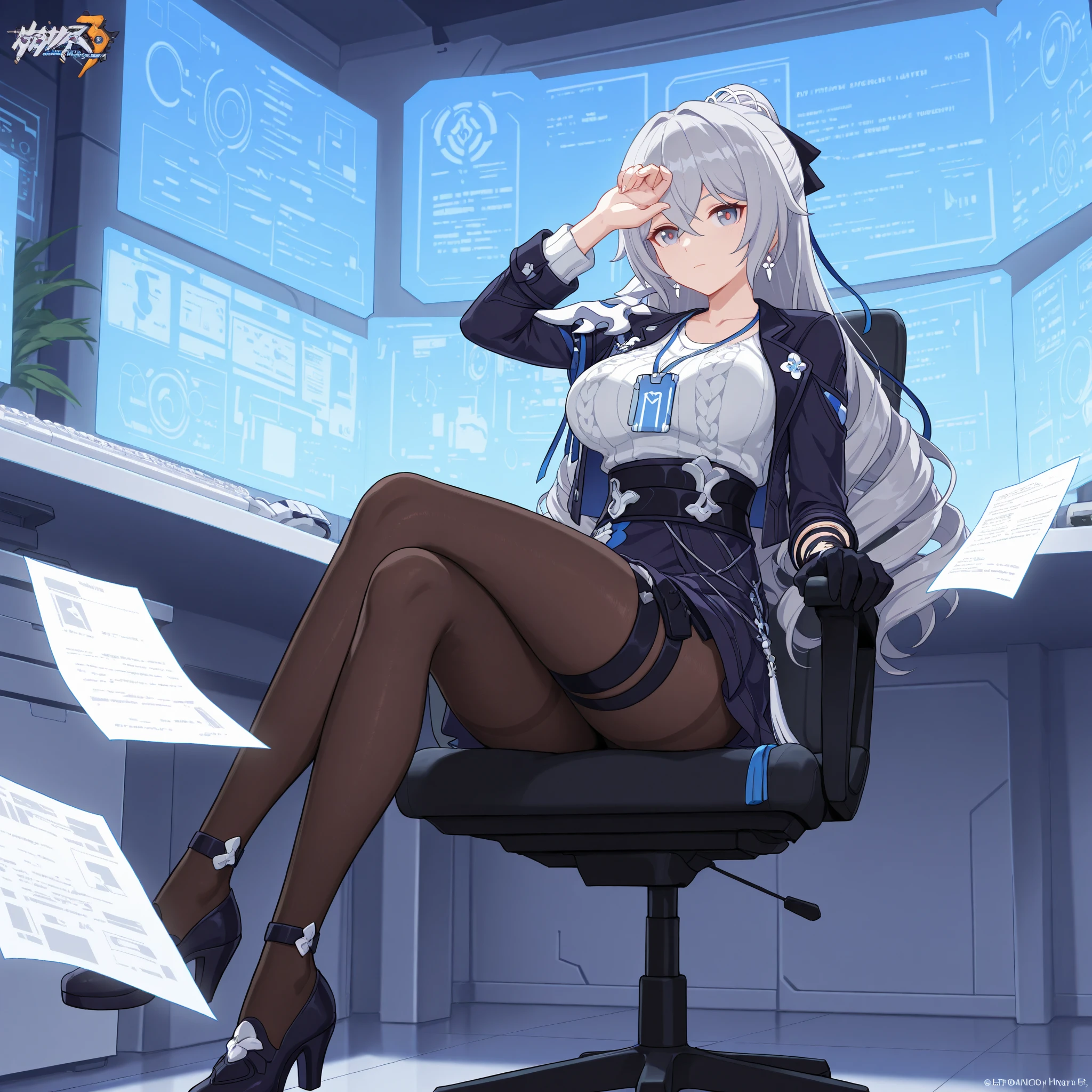 The clothes have rich details, the suit is correctly shaped, the smooth lines, the correct light and shadow, the colors are rich, the chiaroscuro contrasts, the hands are placed on the plastic table, the glass of red wine on the table, the hands are rich in light and dark details, Tired Kitsune president, Gray fox ears, gray fox tail, gray hair, pencil skirt, pantyhose, suit, black frame glasses, chubby