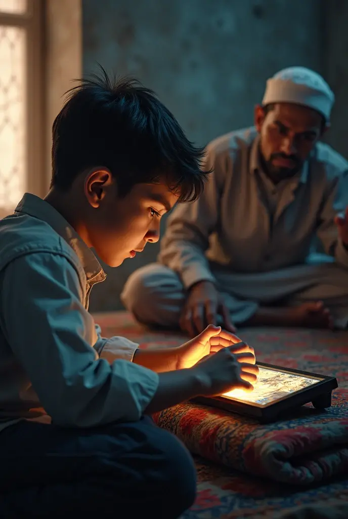 Muslim boy using mobile