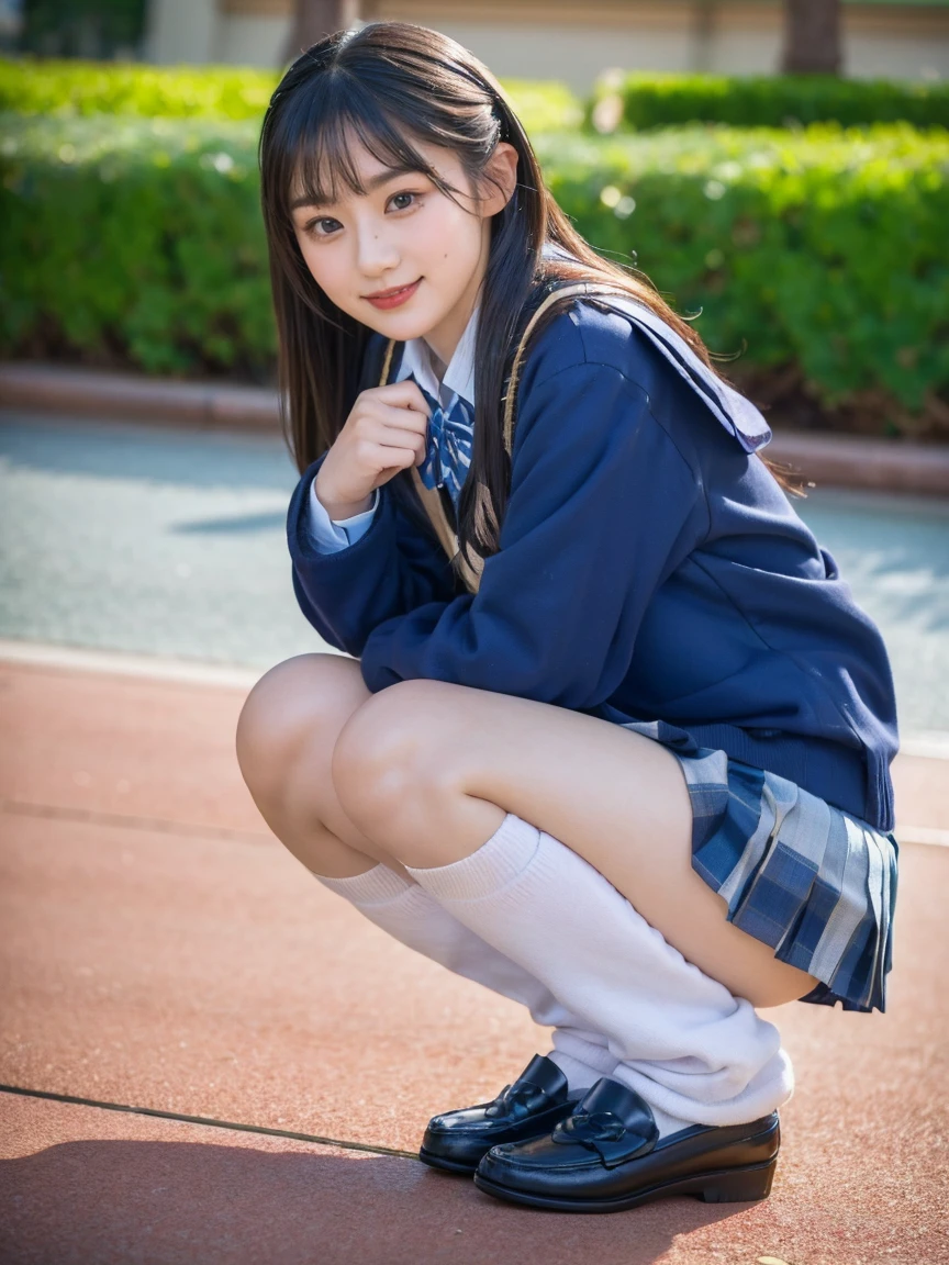 (photorealistic:1.4), best quality, masterpiece, raw 32k photo, (extremely detailed japanese beautiful girl), (extremely detailed eyes:1.2), (baby face),(cute face:1.2), ultra-detailed, ultra high res, amazing, BREAK,squatting,
(school uniform:1.5), (full body:1.2), detailed school girl, (disneyland:1.3), beautiful detailed girl, bangs, cute face, miniskirt,loafers
