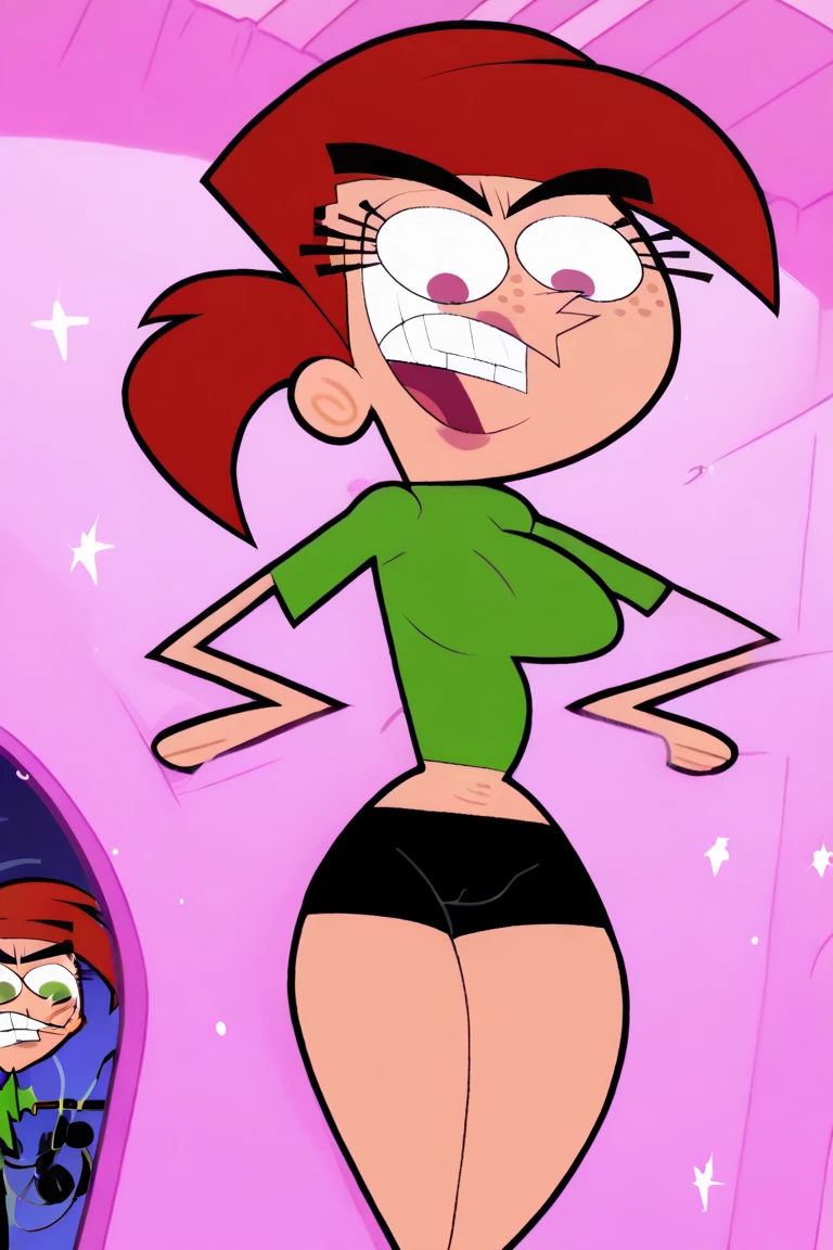 frankiefoster, 1 girl, lipstick,  Alone, jewelry, Red hair, SMILE, earrings, choker, hoop earrings, bracelet, ponytail in hair , high ponytail, bare shoulders,inside, looking at the viewer, bottomless, spread pussyy, back, naked, Chibi, squatting, bathroom, masturbating ,Ahegao, viewer view