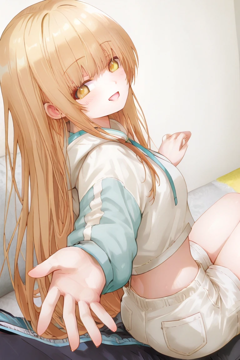1 female, smooth hair, cute devil hornus, Yellow eyes, on the beds, ripped shirt,I see underwear, Lie down,masturbation,I can see my nipples