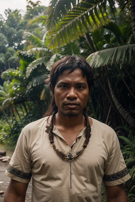 create image of an indigenous man in the Brazilian Amazon rainforest