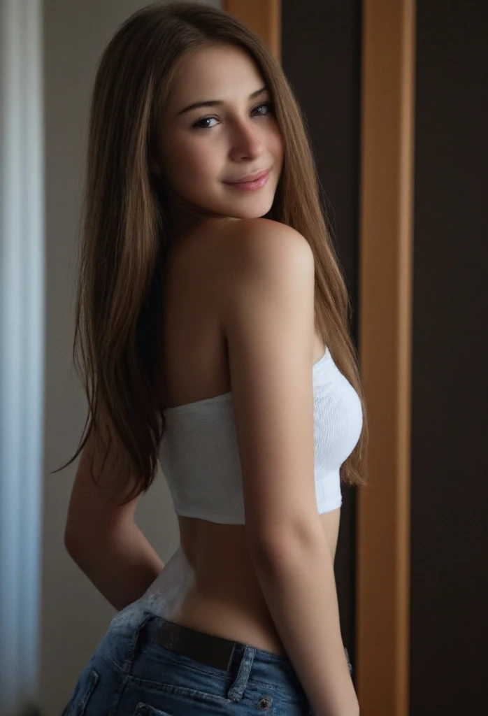 Photo of a beautiful girl, hot underwear skirt, roter Buchstabe M ,sehr kurzes bauchfreies sexy Oberteil, white stockings, schwarze Ellbogenhandschuhe, wears cat ears, Halsband mit Kette, Hands behind the back, auf dem Bett, sehr langes unordentliches blondes Haar, very slim muscular body, ripped sehr definierte Bauchmuskeln, schaut in die Kamera, sweet smile, shallow depth of field, super sexy, seductive, atemberaubend, lasziv