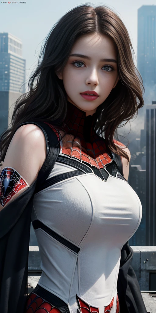 (1girl:1.3), solo, ((very detailed face)))), ((very detailed eyes and face))), beautiful detail eyes, body parts__, official art, unified 8k wallpaper, super detailed, beautiful and beautiful, beautiful, masterpiece, best quality, original, masterpiece, super fine photo, best quality, super high resolution, realistic realism, sunlight, full body portrait, amazing beauty, dynamic pose, delicate face, big breast, vibrant eyes, (from the front), she is wearing a Spider-Man suit, red and black color scheme, spider, very detailed city roof background, rooftop, overlooking the city, detailed face, detailed complex busy background, messy, gorgeous, milky white, highly detailed skin, realistic skin details, visible pores, clear focus, volumetric fog, 8k uhd, DSLR, high quality, film grain, fair skin, photo realism, lomography, futuristic dystopian giant metropolis, translucent
