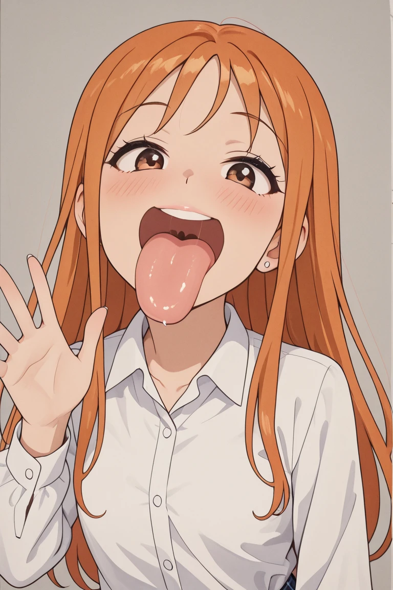 score_9, score_8_up, score_7_up, score_6_up, score_5_up, score_4_up, BREAK source_anime,POV,city,outdoor,smile,standing, nami_egghead, orange hair, long hair, wavy hair, side locks, brown eyes, large breasts, white t-shirt,short sleeves, blush, open mouth, big mouth, tongue, tongue out, close up, saliva, uvula, uvula, mouth focus, excessive saliva, , looking down, nude, long tongue, large tongue, room, indoors, highres, side, on side, looking at side, selfie, armpits, sweaty armpits, orange eyes
