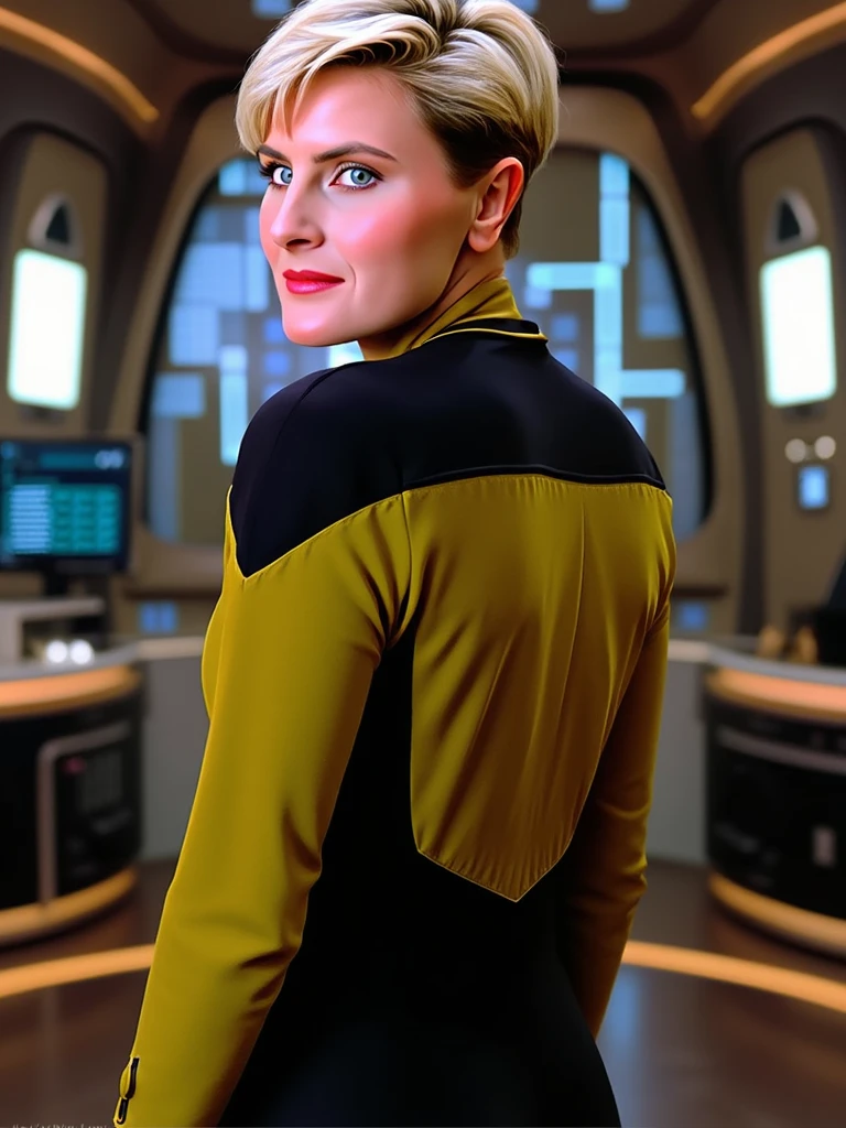borg woman, cyborg, veins, bald, gray skin, cable, yellow s3stngunf, sharp focus, eyepatch, scifi starship background, <lora:STNGV3new:0.85> <lora:race_st_borg:0.6>