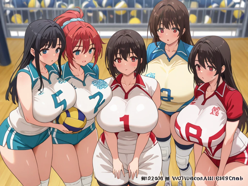 a group of large breasted cheerleaders naked from the waste down are bending over