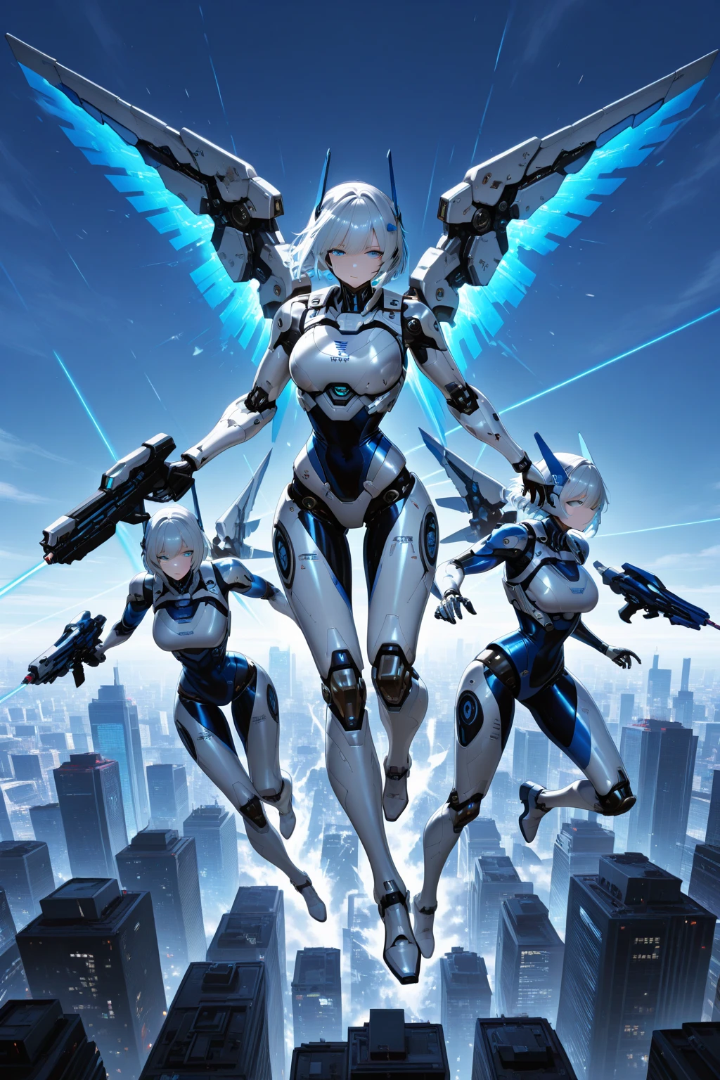 a beautiful and dangerous world, a world in the clouds, a white world, techno heaven. Describe the visual elements of a cloud inspired world were everything is white with colors as lighting, including the use of neon lights, glowing lines and shapes, and the distinctive blue and white color scheme. combine, futuristic, technological, details, enhancements, aesthetic, visuals, elemental, virtual reality, digital realm, sexy and beautiful, elegant and mysterious, dangerous and deadly. a character next to a black fire (huge boobs:1.2) --auto --s2
