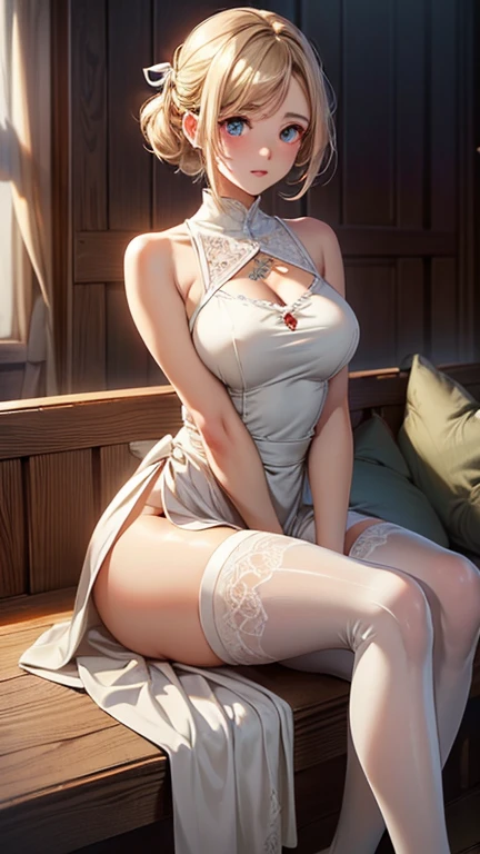 realistic, 1gril, per HD, 12k, beautiful breasts, looking at the camera, sitting on the sofa, long black hair, facial details, detailed person, body details, clothing details, hair details, body details, body details, breast details, vagina details, clothes, eye details, sweat details, water details, pose (knees bent and legs wide apart) whole body