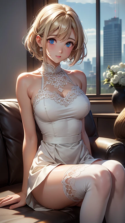 masterpiece,best quality,2b\(nier_automata\), 1girl, solo, (Loli/ little_girl) breasts,short_hair,panties_dress, armpit, white_panties, sit_open_legs