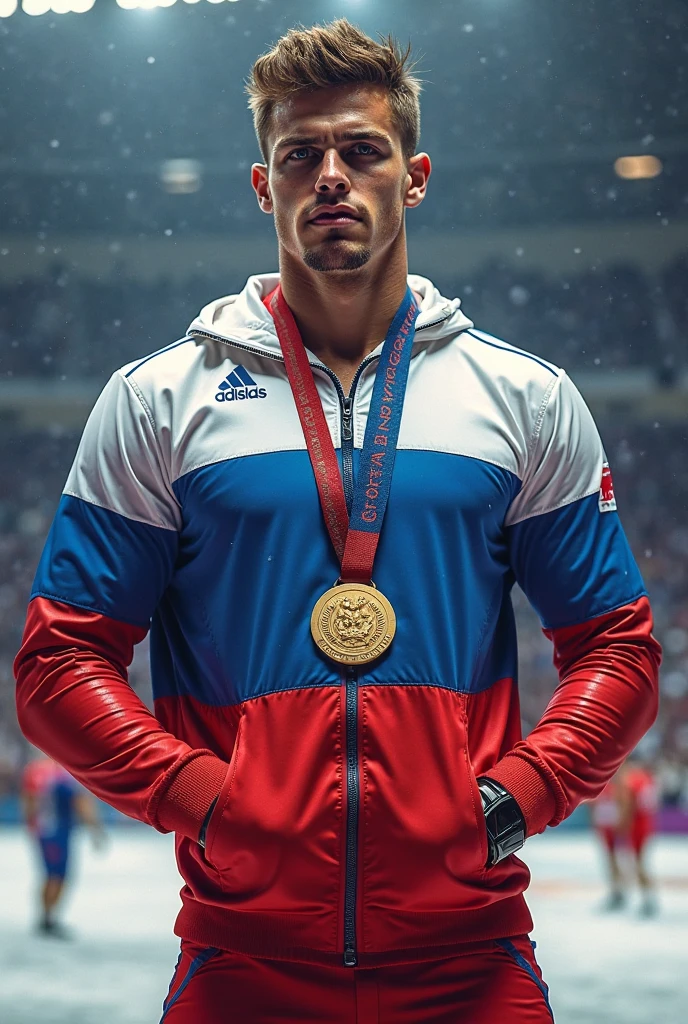 Russian fag with Olympic gold medel