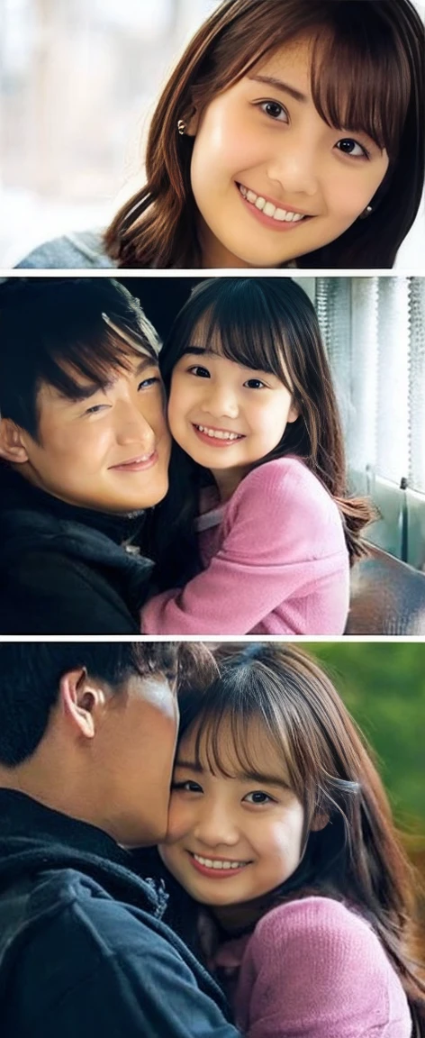 Daughter hugged by father