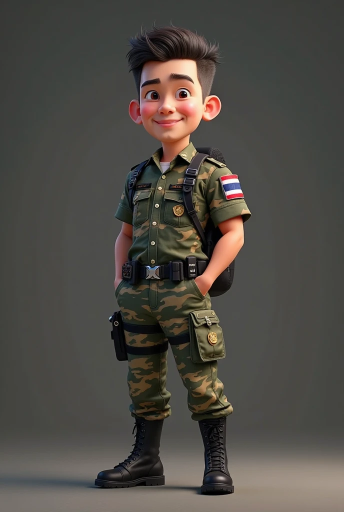 Get inspired by Disney Pixar characters and create a Brazilian army soldier wearing camouflage clothing